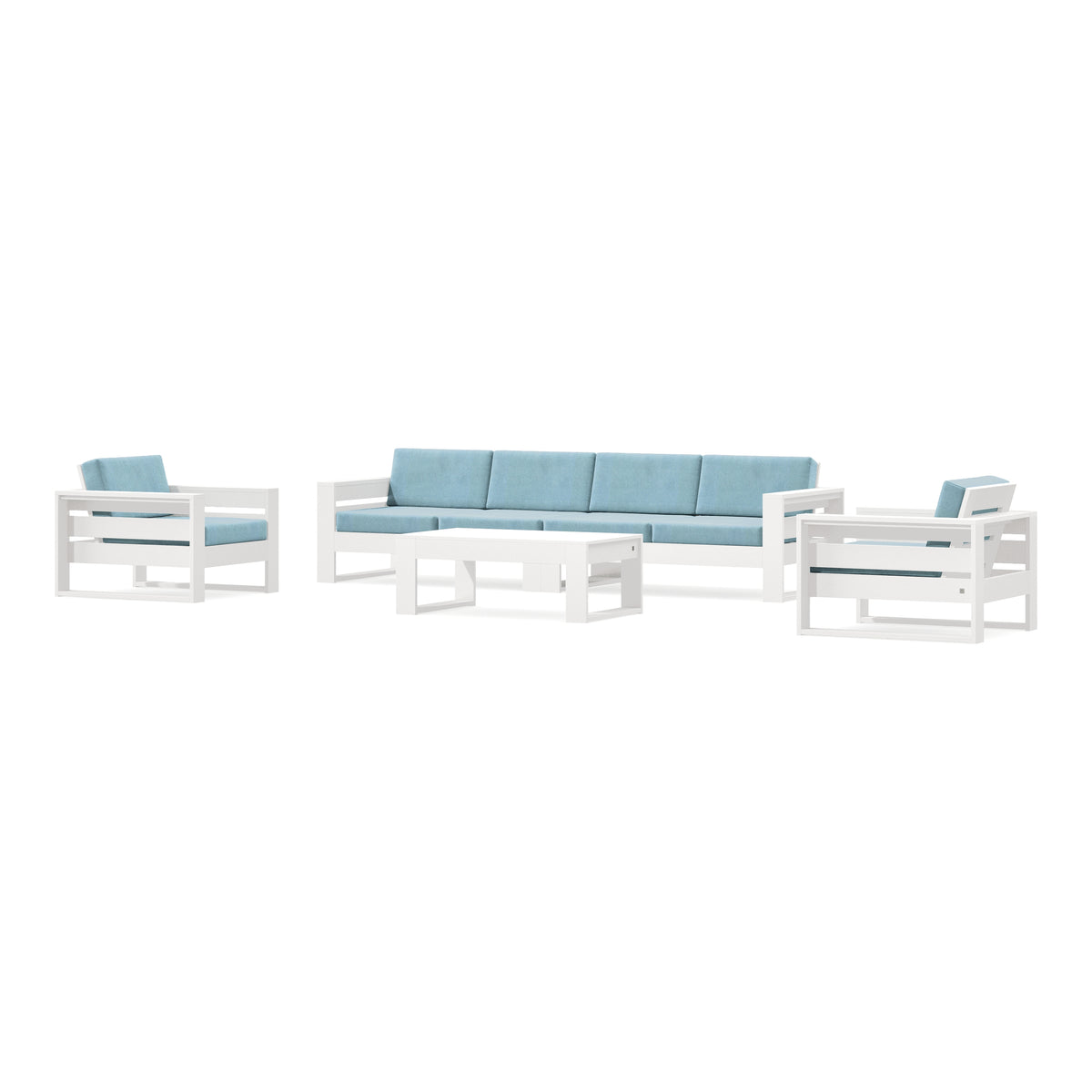 POLYWOOD PW Designer Series Latitude 5-Piece Lounge Sofa Set in Vintage White / Lattice Sky Blue