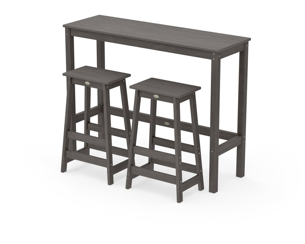 POLYWOOD Modern Studio Stool 3-Piece Bar Balcony Set in Driftwood