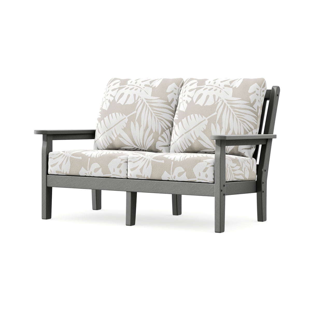 POLYWOOD Chippendale Deep Seating Loveseat in Slate Grey / Leaf Dune Burlap