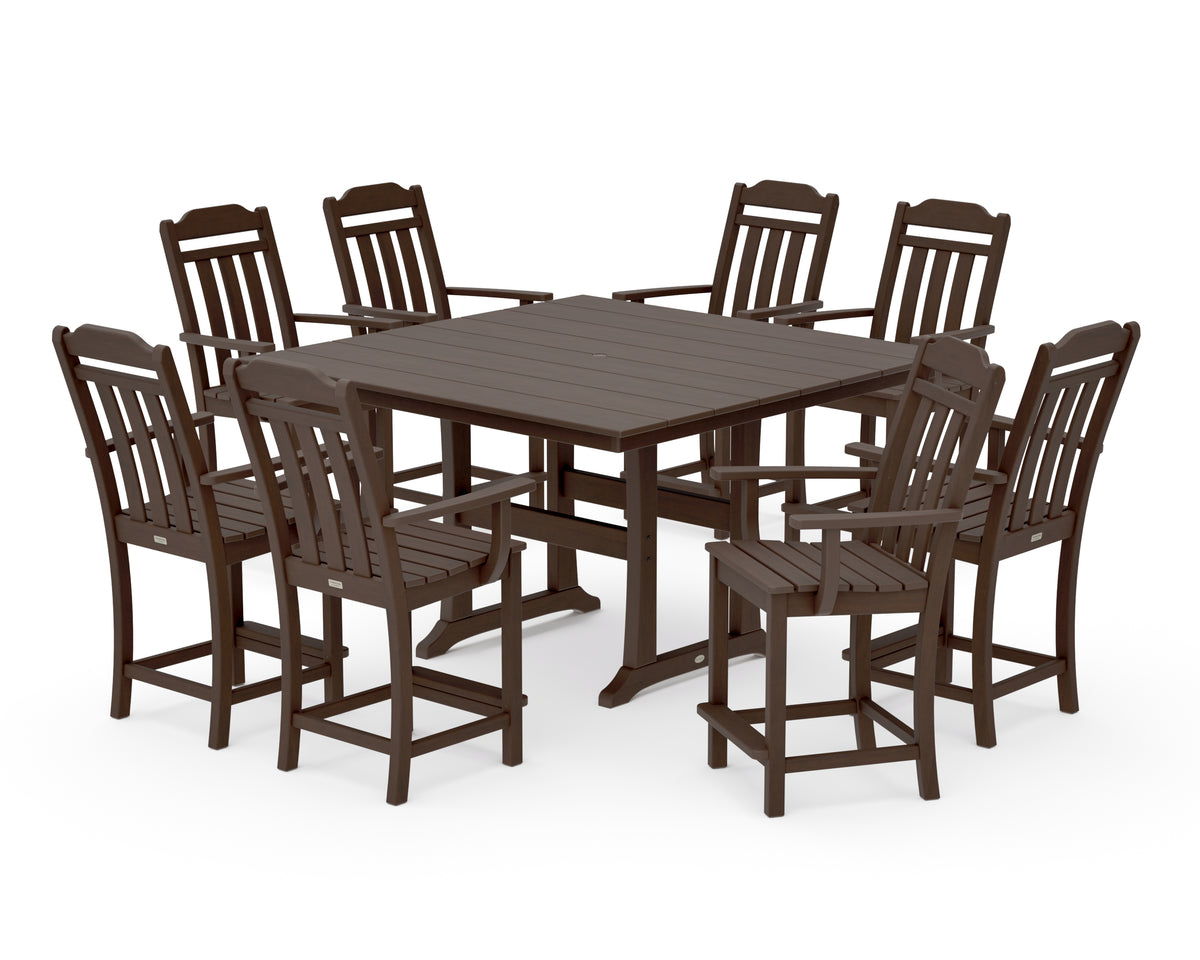 POLYWOOD Country Living Cottage 9-Piece Square Farmhouse Counter Set with Trestle Legs in Kona