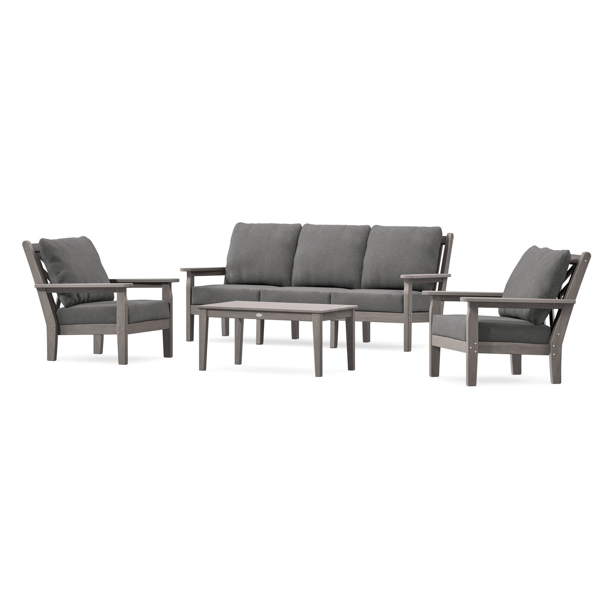 POLYWOOD Chippendale 4-Piece Deep Seating Set with Sofa in Driftwood