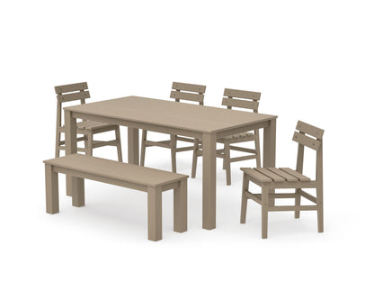 POLYWOOD Modern Studio Plaza Chair 6-Piece Parsons Dining Set with Bench in Vintage Sahara