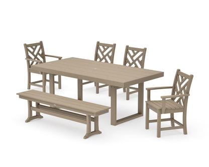 POLYWOOD Chippendale 6-Piece Dining Set with Bench - 39" x 78" Table in Vintage Sahara