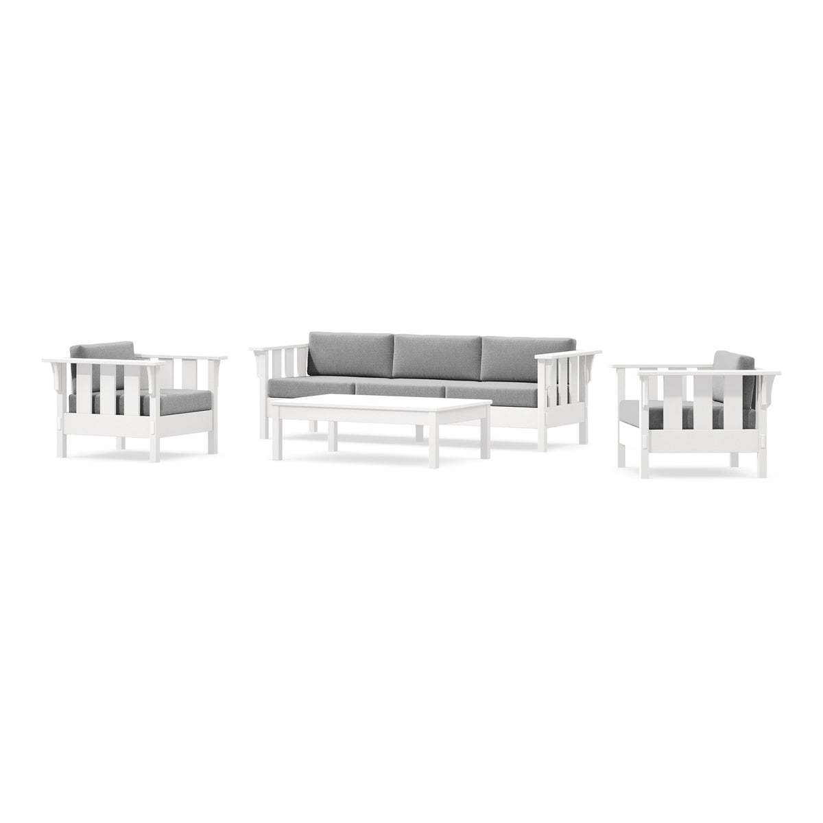 POLYWOOD Acadia 4-Piece Deep Seating Set with Sofa in White / Grey Mist