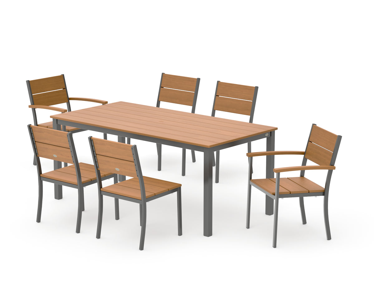 POLYWOOD Main Street 7-Piece Dining Set with Main Street 36" x 72" Dining Table in Charcoal / Natural