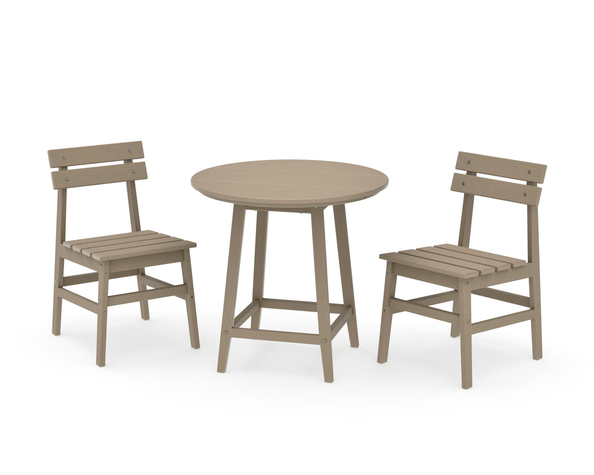 POLYWOOD Modern Studio Plaza Chair 3-Piece Round Bistro Dining Set in Vintage Sahara