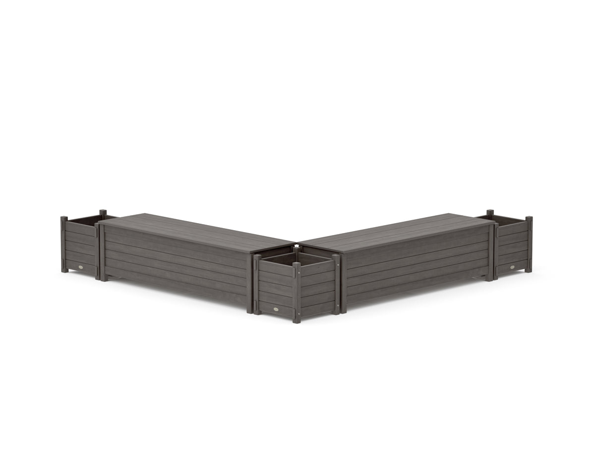 POLYWOOD 60" Nautical L-Shaped Planter Storage Bench Corner Set in Driftwood