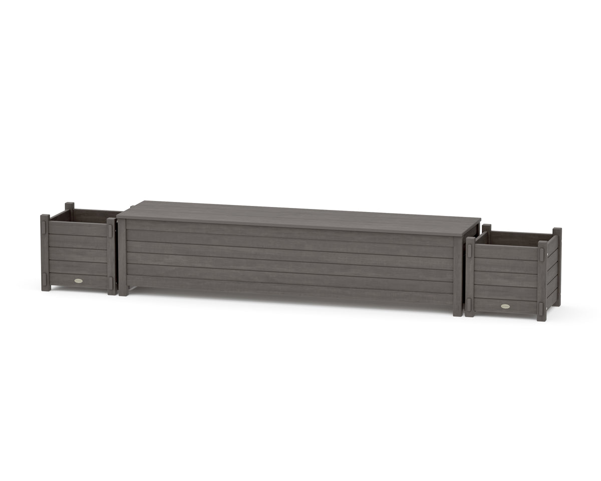 POLYWOOD 72" Nautical Straight Planter Storage Bench Set in Driftwood