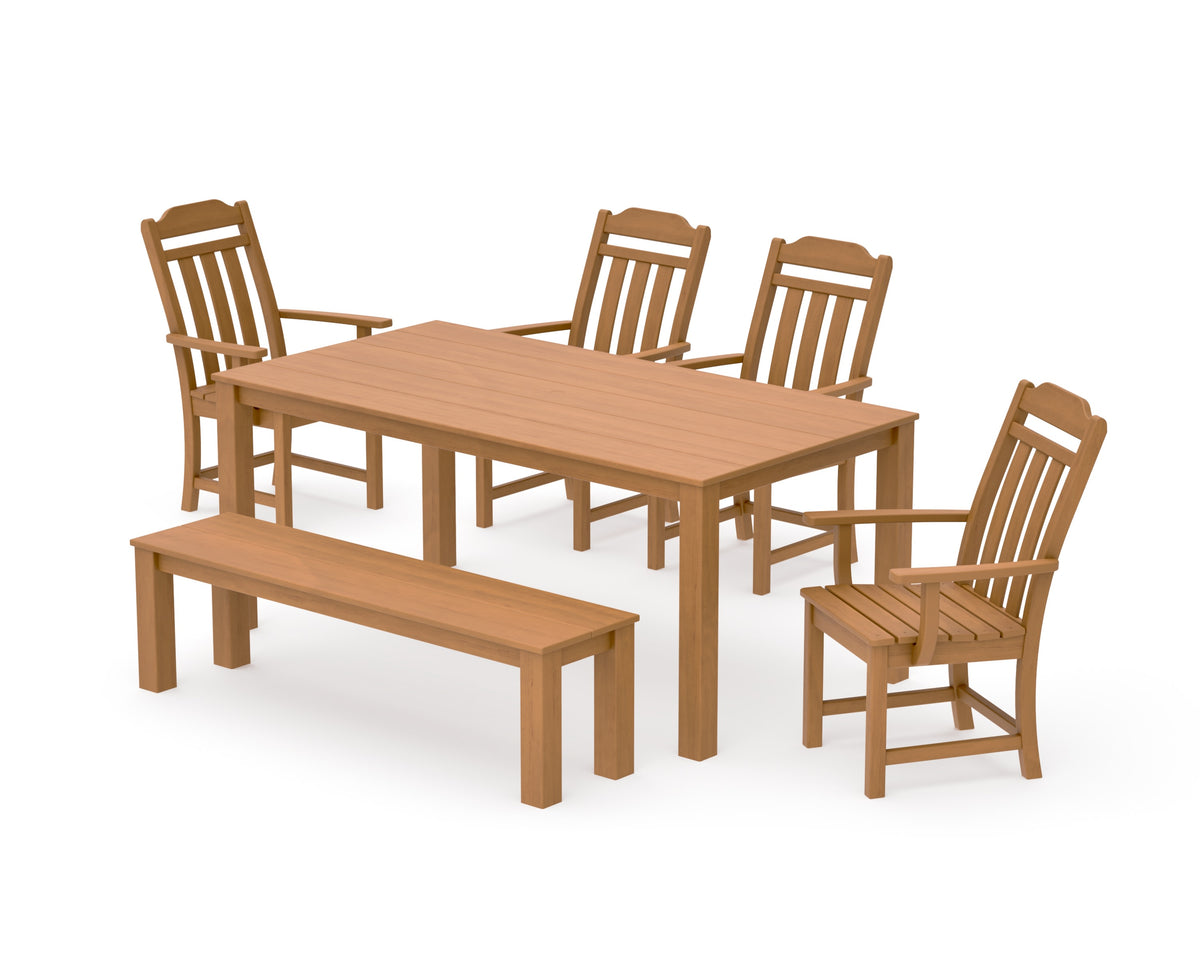 POLYWOOD Cottage 6-Piece Parsons Dining Set with Bench in Natural