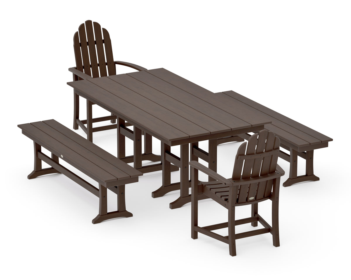 POLYWOOD Classic Adirondack 5-Piece Farmhouse Dining Set with Benches in Kona