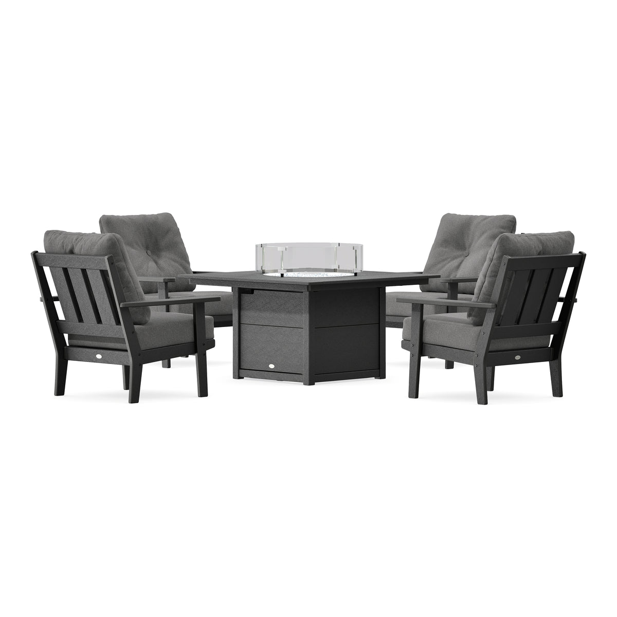 POLYWOOD Oxford 5-Piece Deep Seating Set with Fire Pit Table in Black