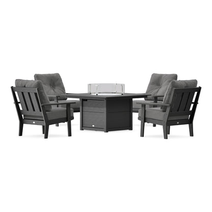 POLYWOOD Oxford 5-Piece Deep Seating Set with Fire Pit Table in Black