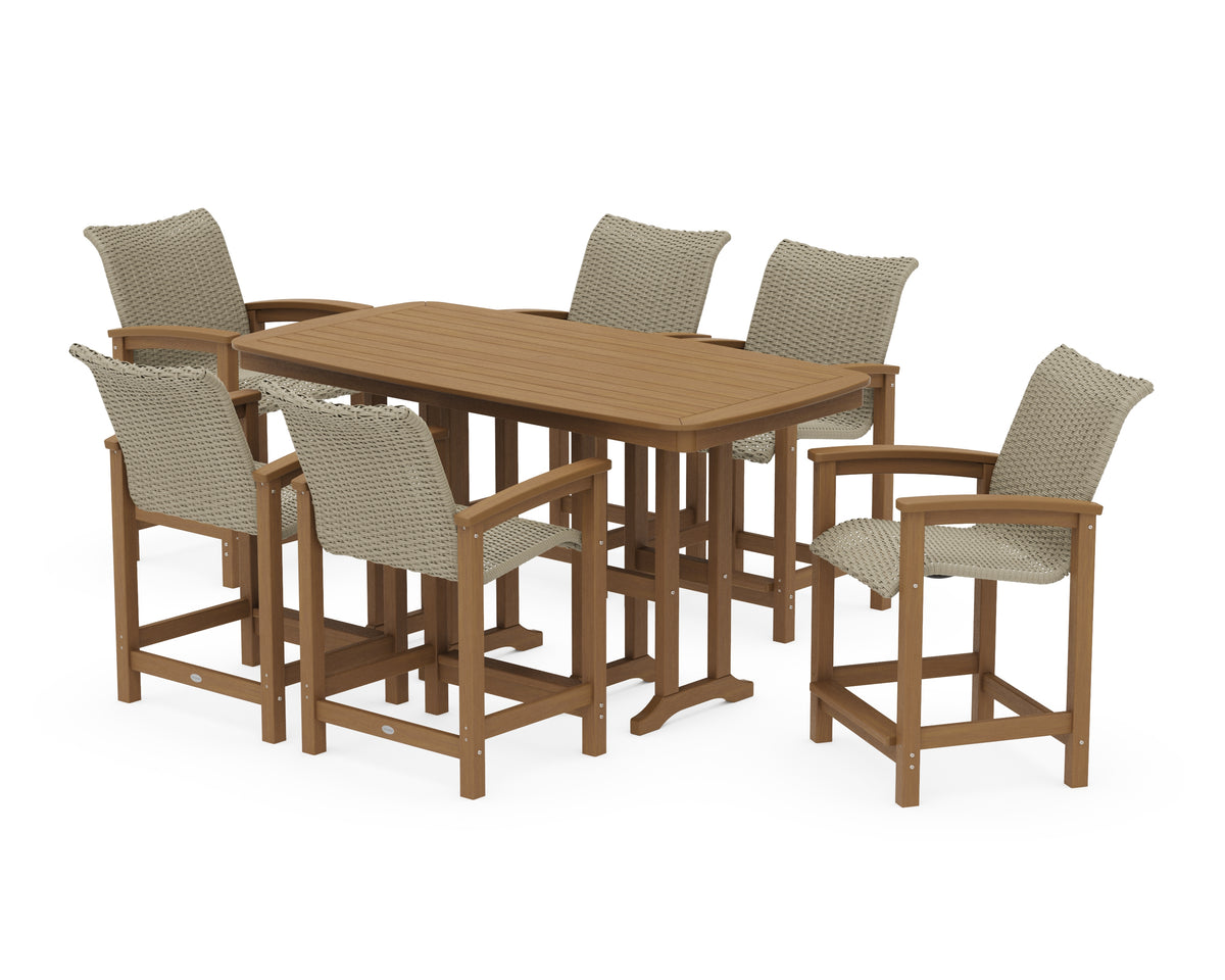 POLYWOOD Coastal Woven Arm Chair 7-Piece Counter Set in Natural / Dune Grass