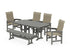 POLYWOOD Coastal Woven High-Back 6-Piece Farmhouse Dining Set with Bench with Nautical 37" x 72" Dining Table in Slate Grey / Dune Grass