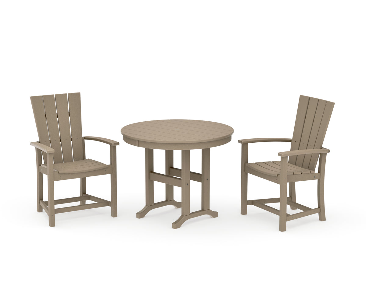 POLYWOOD Quattro 3-Piece Round Farmhouse Dining Set in Vintage Sahara