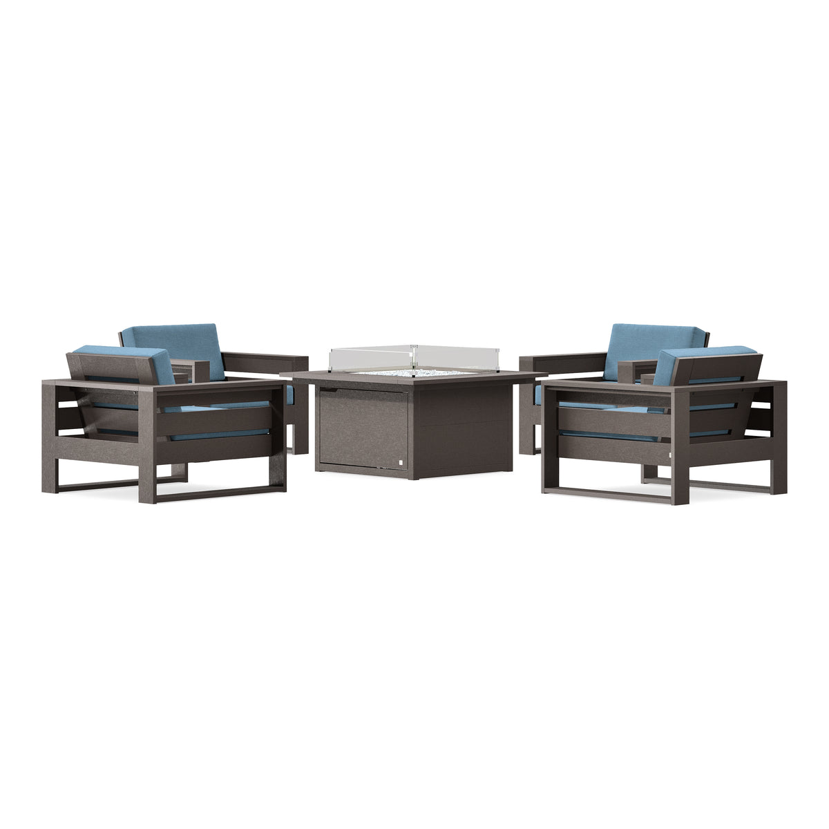 POLYWOOD PW Designer Series Latitude 5-Piece Lounge Fire Table Set in Vintage Coffee / Sky Blue