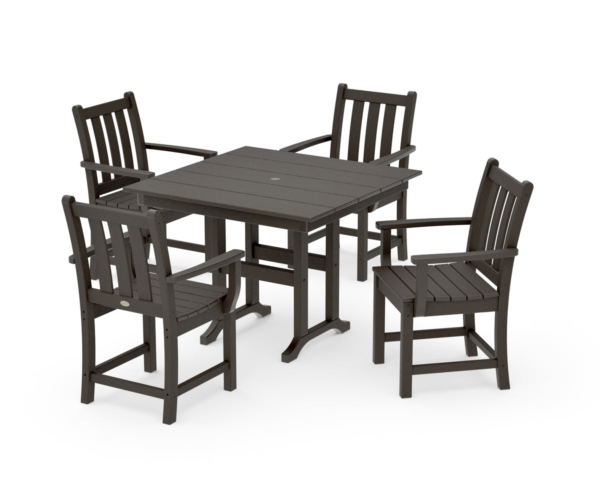 POLYWOOD Traditional Garden 5-Piece Farmhouse Dining Set in Vintage Coffee