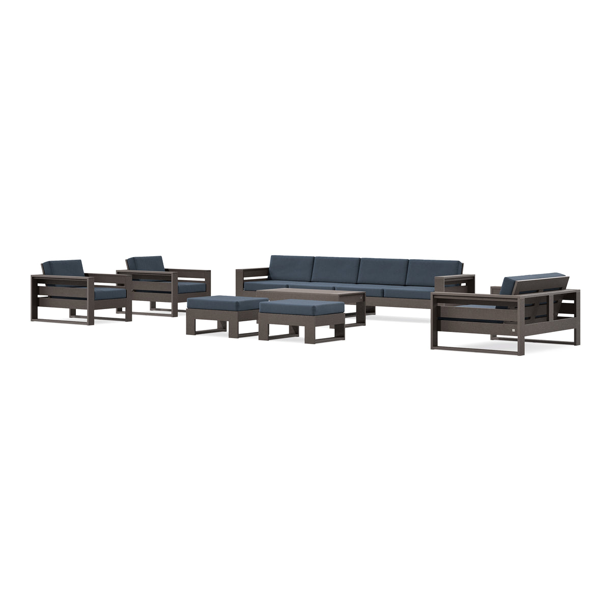 POLYWOOD PW Designer Series Latitude 8-Piece Lounge Sofa Set in Vintage Coffee / Marine Indigo