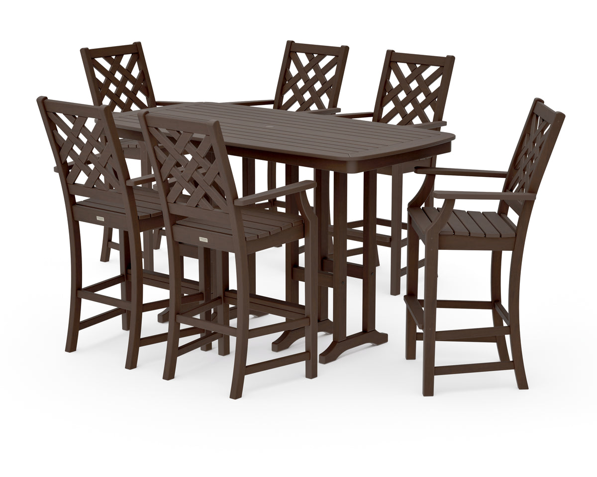POLYWOOD Country Living Wovendale Arm Chair 7-Piece Bar Set in Kona