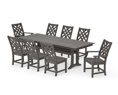 POLYWOOD Wovendale 9-Piece Farmhouse Dining Set with Trestle Legs in Driftwood