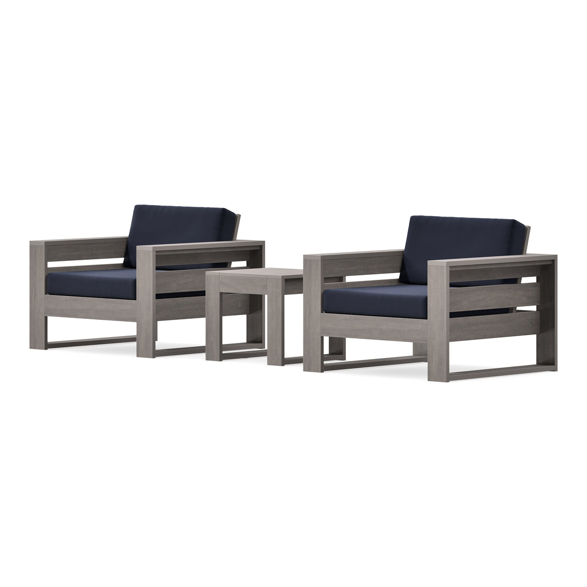 POLYWOOD PW Designer Series Latitude 3-Piece Lounge Chair Set in Driftwood / Navy