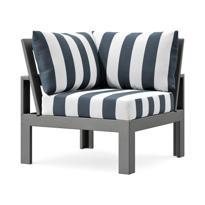 POLYWOOD Modular Corner Chair in Slate Grey / Cabana Stripe Marine Indigo