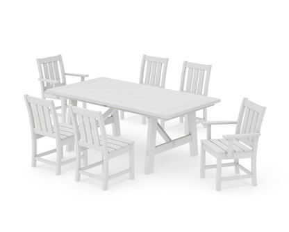 POLYWOOD Oxford Arm Chair 7-Piece Rustic Farmhouse Dining Set in Vintage White