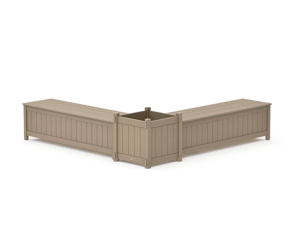 POLYWOOD 60" Vineyard L-Shaped Planter Storage Bench Set - Large in Vintage Sahara