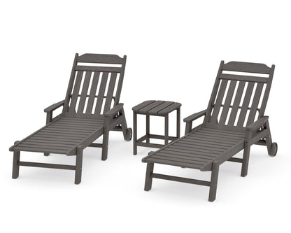 POLYWOOD Cottage 3-Piece Chaise Set with Arms and Wheels in Driftwood