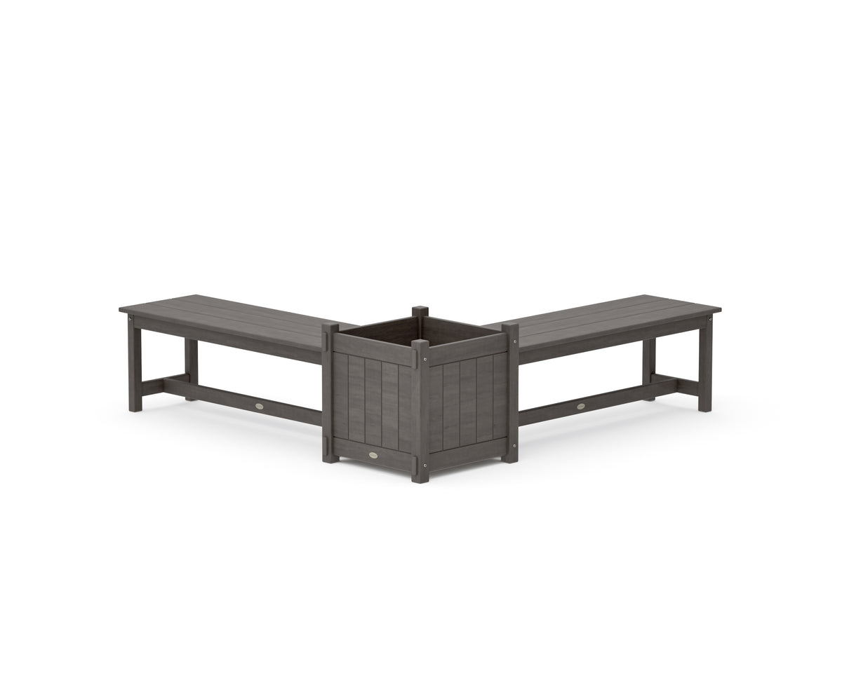 POLYWOOD 48" Vineyard L-Shaped Planter Bench Set - Large in Driftwood