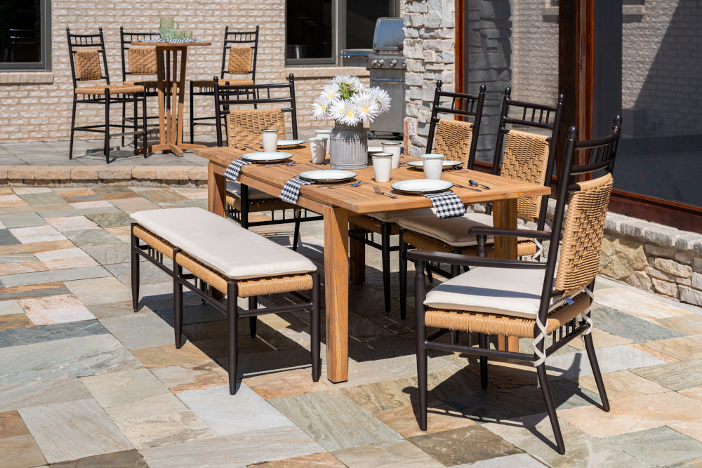 Lloyd Flanders Teak 63-84" Butterfly Leaf Umbrella Dining Table, lifestyle photo 5