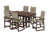 POLYWOOD EDGE Woven Highback Arm Chair 7-Piece Farmhouse Counter Set in Mahogany / Dune Grass