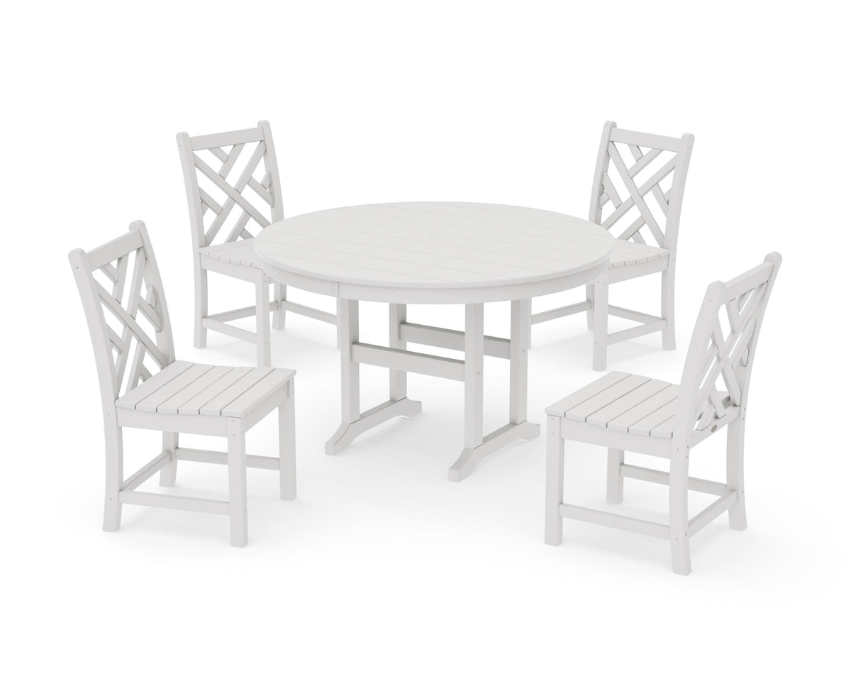 POLYWOOD Chippendale 5-Piece Round Farmhouse Side Chair Dining Set in Vintage White