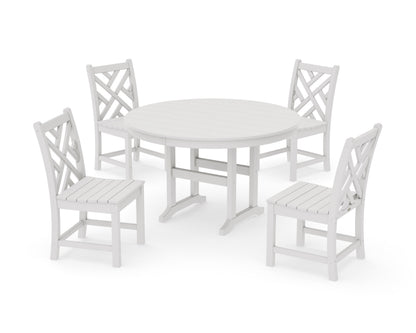 POLYWOOD Chippendale 5-Piece Round Farmhouse Side Chair Dining Set in Vintage White