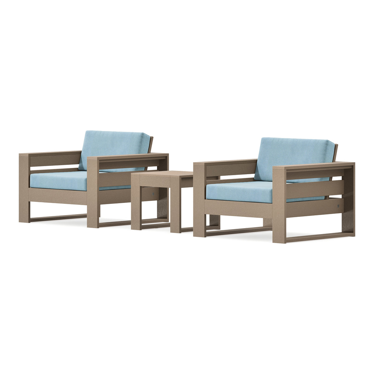 POLYWOOD PW Designer Series Latitude 3-Piece Lounge Chair Set in Vintage Sahara / Lattice Sky Blue