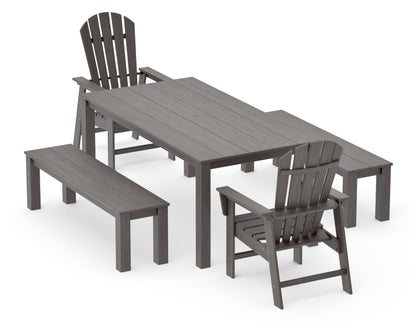 POLYWOOD South Beach 5-Piece Parsons Dining Set with Benches in Driftwood