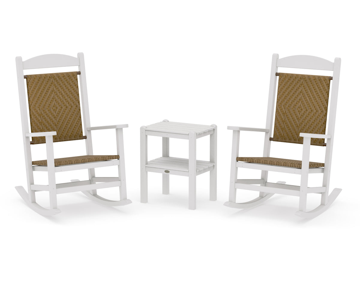 POLYWOOD Presidential Woven Rocker 3-Piece Set in Vintage White / Tigerwood