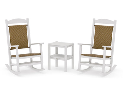 POLYWOOD Presidential Woven Rocker 3-Piece Set in Vintage White / Tigerwood