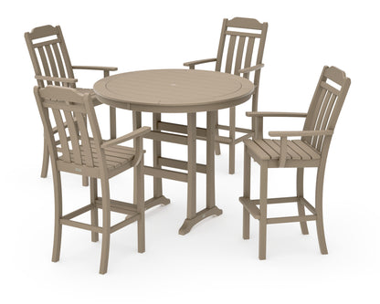 POLYWOOD Cottage 5-Piece Round Bar Set in Vintage Sahara