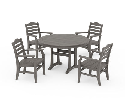 POLYWOOD Savannah 5-Piece Round Dining Set with Trestle Legs in Driftwood