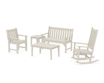 POLYWOOD Vineyard 5-Piece Bench &amp; Rocking Chair Set in Sand