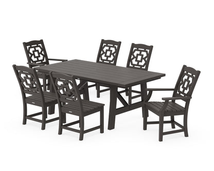POLYWOOD Chinoiserie 7-Piece Rustic Farmhouse Dining Set in Vintage Coffee