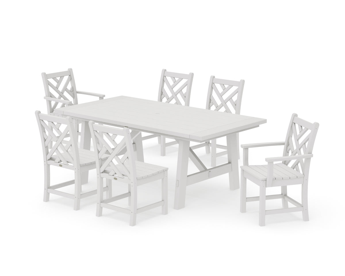 POLYWOOD Chippendale 7-Piece Rustic Farmhouse Dining Set in Vintage White