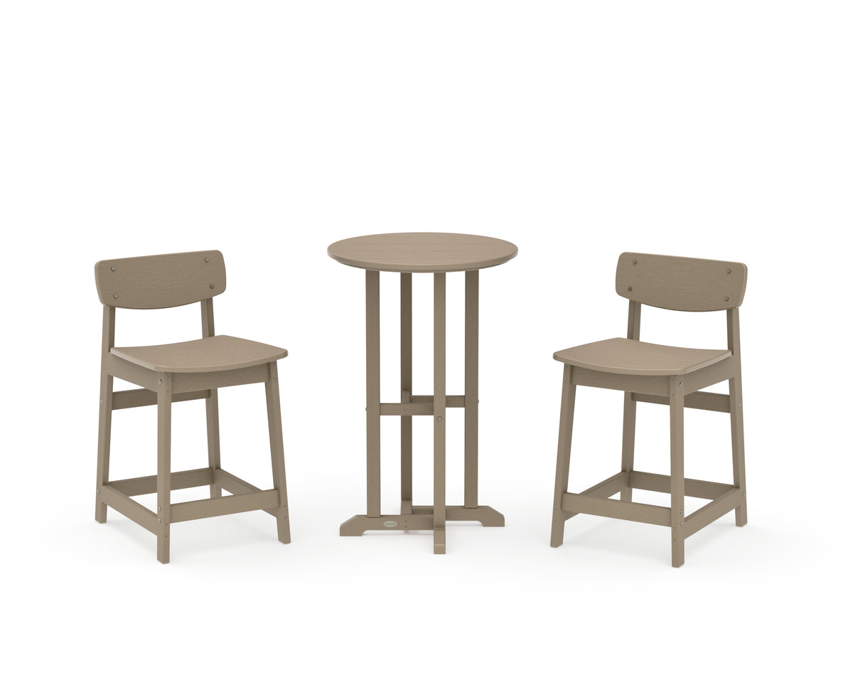 POLYWOOD Modern Studio Urban Lowback 3-Piece Bistro Counter Set in Vintage Sahara