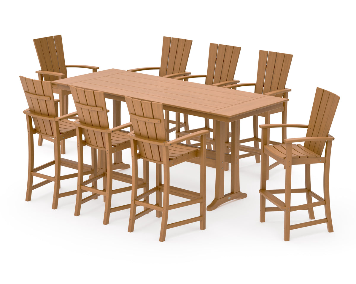 POLYWOOD Quattro Adirondack 9-Piece Farmhouse Bar Set with Trestle Legs in Natural