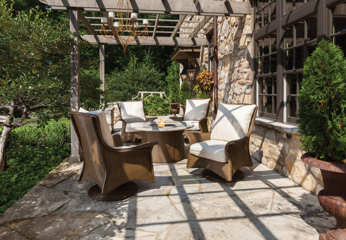 Lloyd Flanders Lloyd Loom 48" Round Fire Table with Stone Top – 2x2 Weave, lifestyle photo 3
