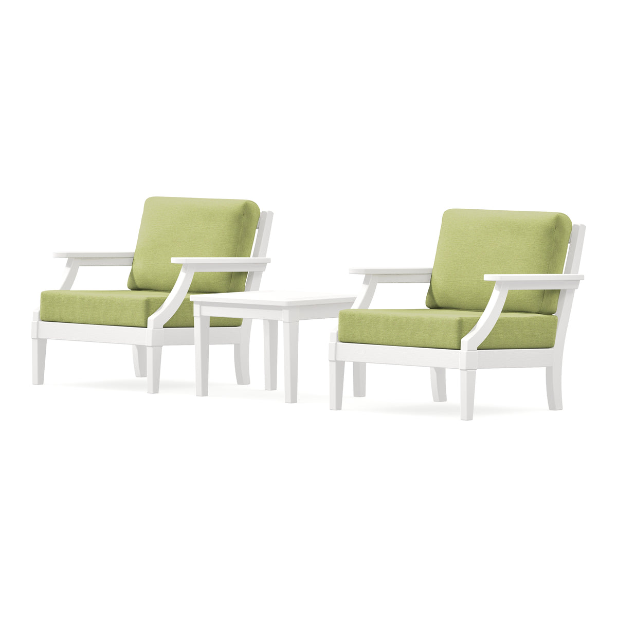 POLYWOOD PW Designer Series Estate 3-Piece Lounge Chair Set in Vintage White / Chartreuse Boucle