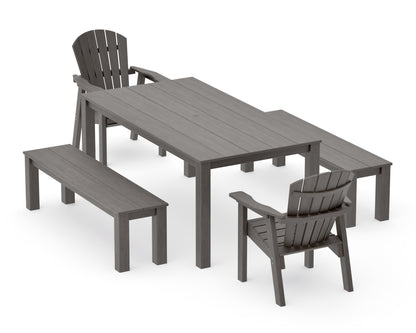POLYWOOD Seashell 5-Piece Parsons Dining Set with Benches in Driftwood