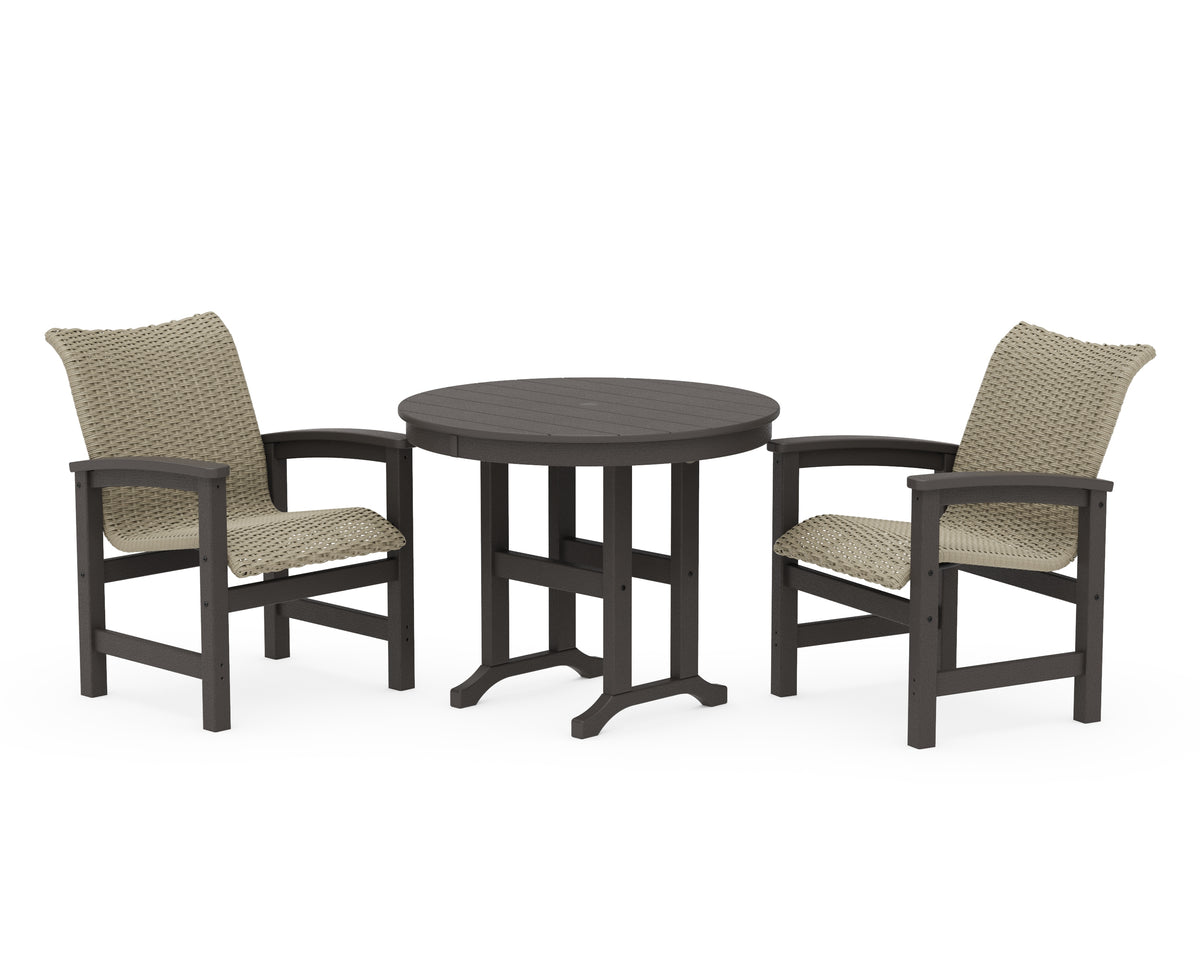 POLYWOOD Coastal Woven 3-Piece Farmhouse Dining Set in Vintage Coffee / Dune Grass