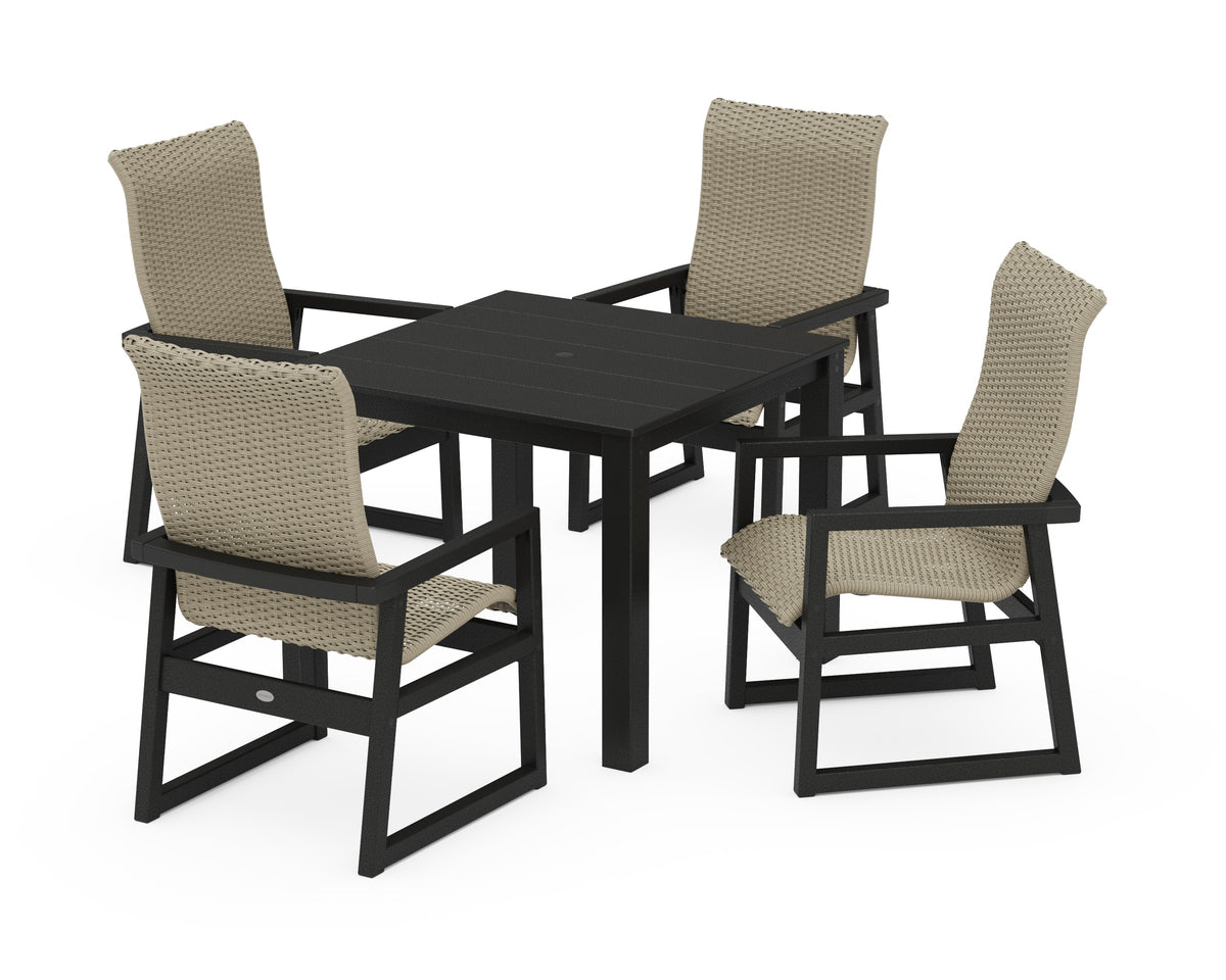 POLYWOOD EDGE Woven High-Back 5-Piece Parsons Dining Set in Black / Dune Grass